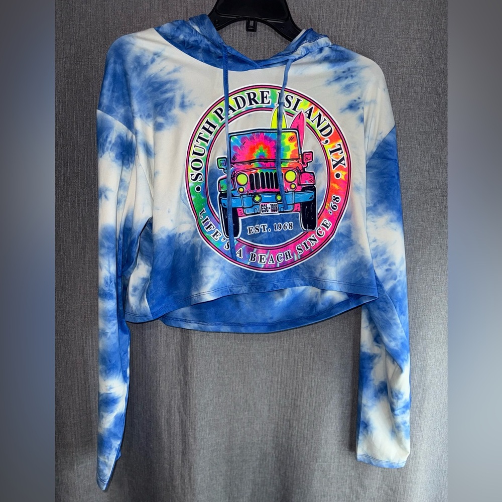 Blue Tie-Dye Cropped Hoodie